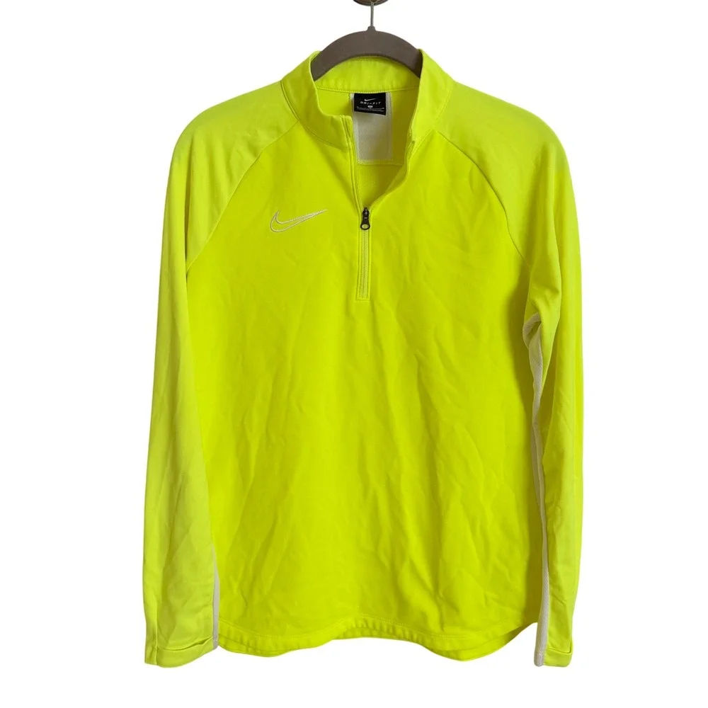 Nike Dri-FIT Academy Quarter Zip Pullover Volt Neon Yellow Mens Medium Thumbhole